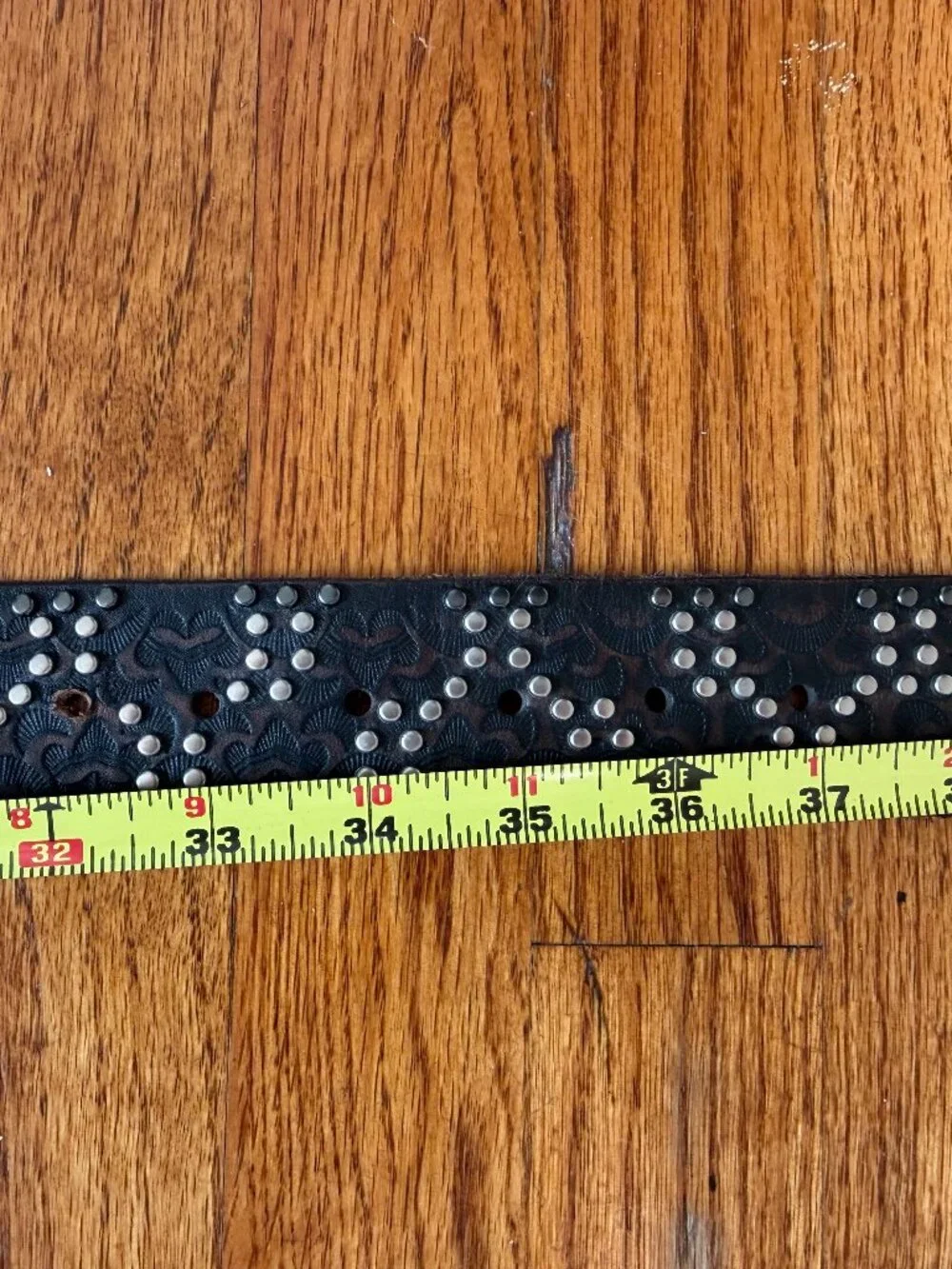 Black Studded Leather Belt with Antique Silver Buckle